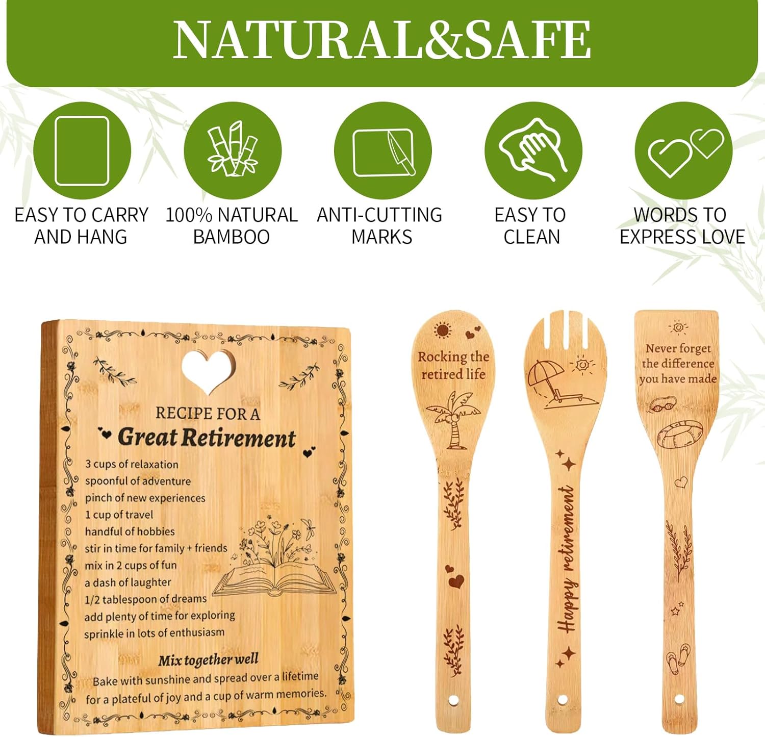 Retirement Gifts for Women/Men 2025,Bamboo Cutting Board Set Retirement Gifts for Coworker Leaving Gift for Retired Colleagues,Friends,Teachers,Bosses,Parents,Family-Recipe for a Great Retirement - Image 4