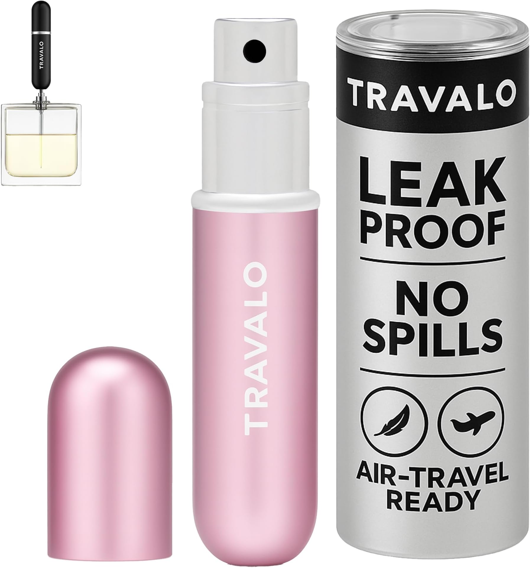 Travalo Classic HD Perfume Atomizer - Leak-Proof and TSA Approved for Air Travel - Reusable, Airtight, Easy-Fill Mini Pump Sprayer - Lightweight, Elegant Design w/Volume Window - Perfect Pink 0.17oz
