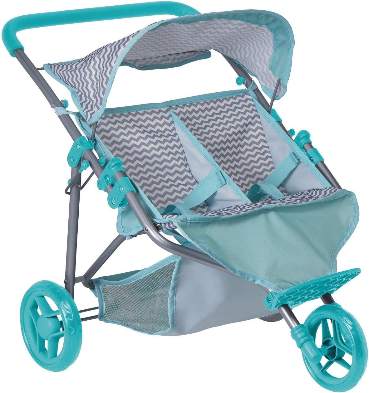 Adora Stylish Zig Zag Jogger Doll Stroller, Convertible Sun Cover, Doll Accessory Storage, Fits Most Plush Toys, Stuffed Animals Up to 16 for Ages 3 and Up - Aqua Green Handle