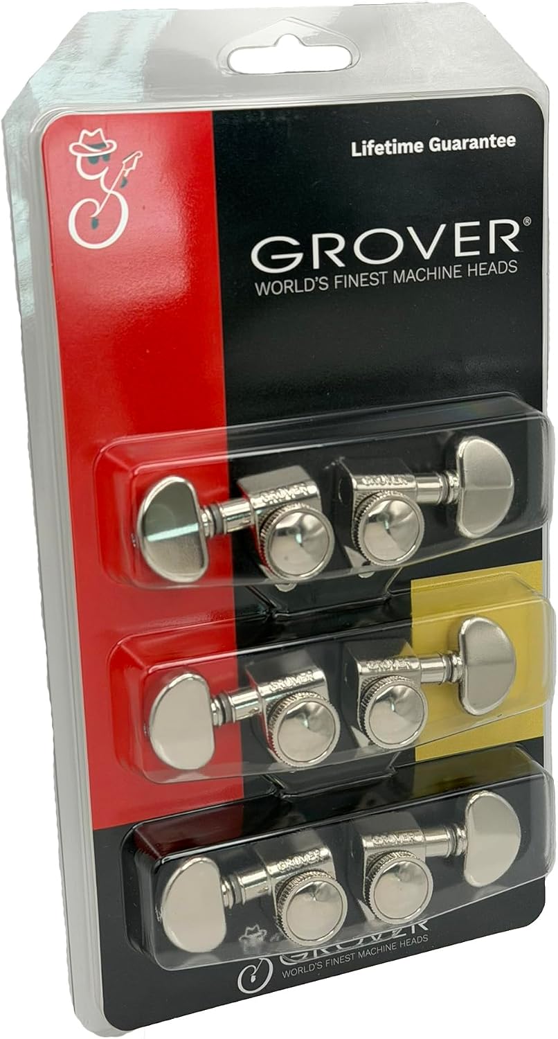 Grover 502N ROTO-GRIP Locking Rotomatics Guitar Tuners, Tuning Machines Set 3+3 18:1 Nickel Tuning Keys with Tonebird Dunlop Polish Cloth Bundle Tuner Heads with Kidney Button