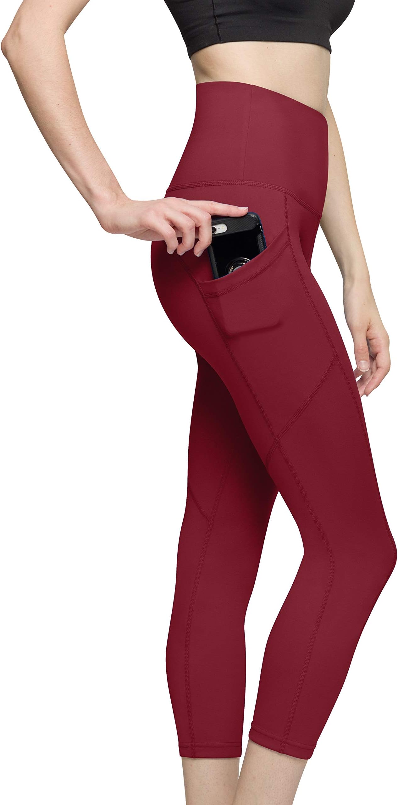 BROOKLYN + JAX Womens High Waist Leggings with 3 Pockets – Tummy Control Yoga Workout Pants – 7/8 Length 25' Inseam