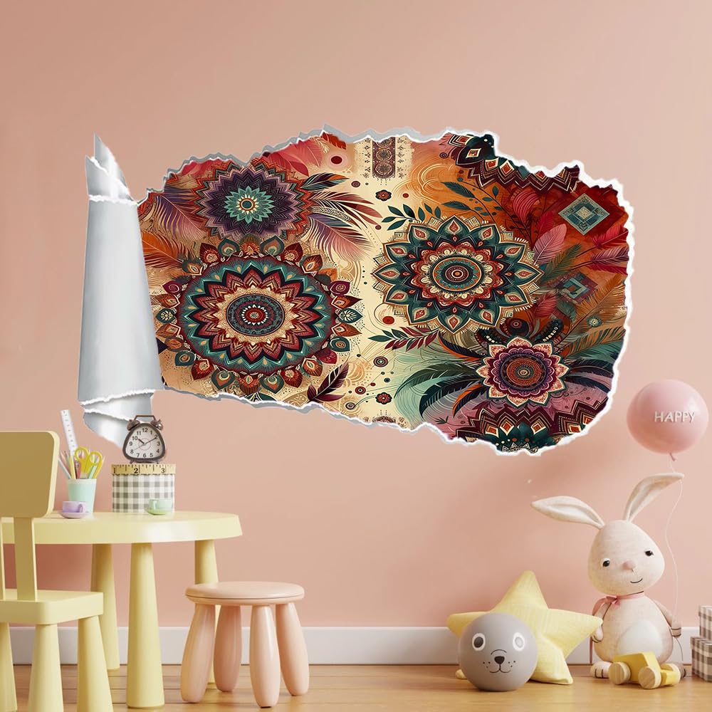 Pegatinas de pared rota 3D Mandala Arte Mural De La Pared Pluma Calcomanía De Pared De Sala De Estar Para Dormitorio Infantil, Decoración Del Hogar
