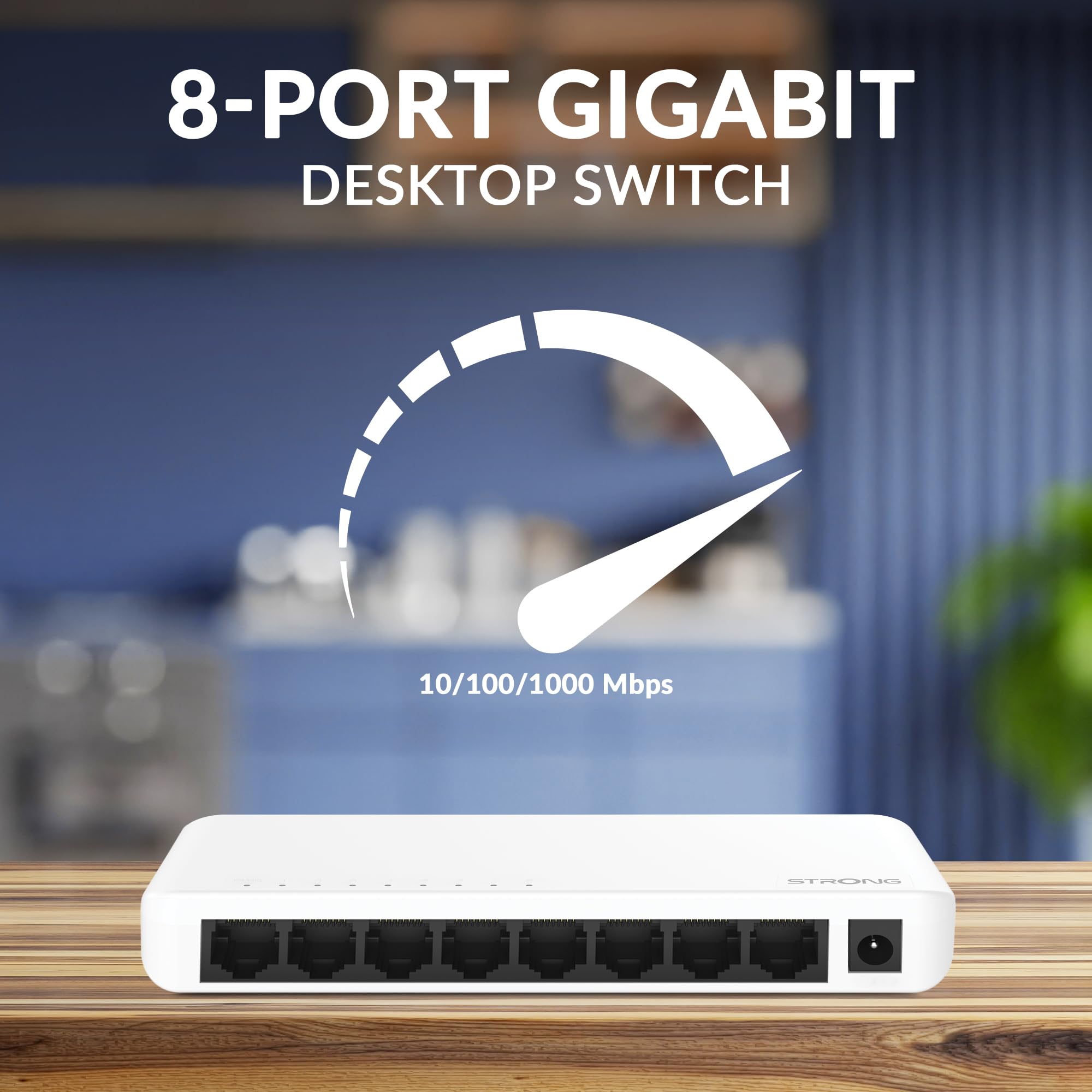 STRONG SW8000P 8-Port Gigabit Desktop Switch, Desktop and Wall Mounting, Ideal for Fast LAN Connections, Network Extension, White