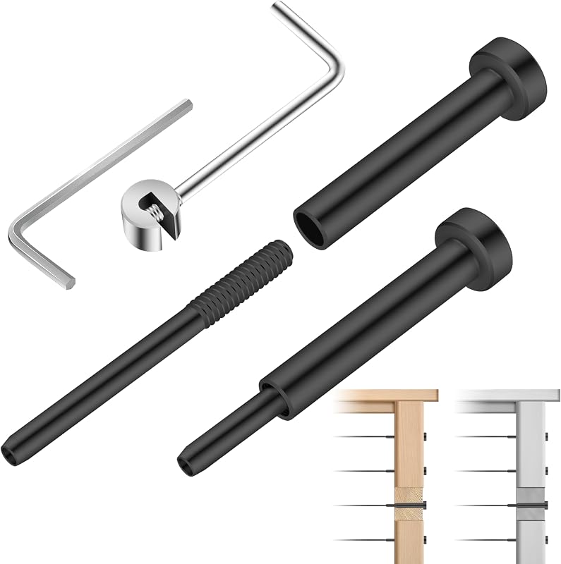 50 Pack Black Invisible Cable Railing Kit, T316 Stainless Steel Swage Tensioner Terminal for 1/8" Cable Railing System, Invisible Receiver and Stud End Hardware for 4x4 2x2 Wood & Metal Post