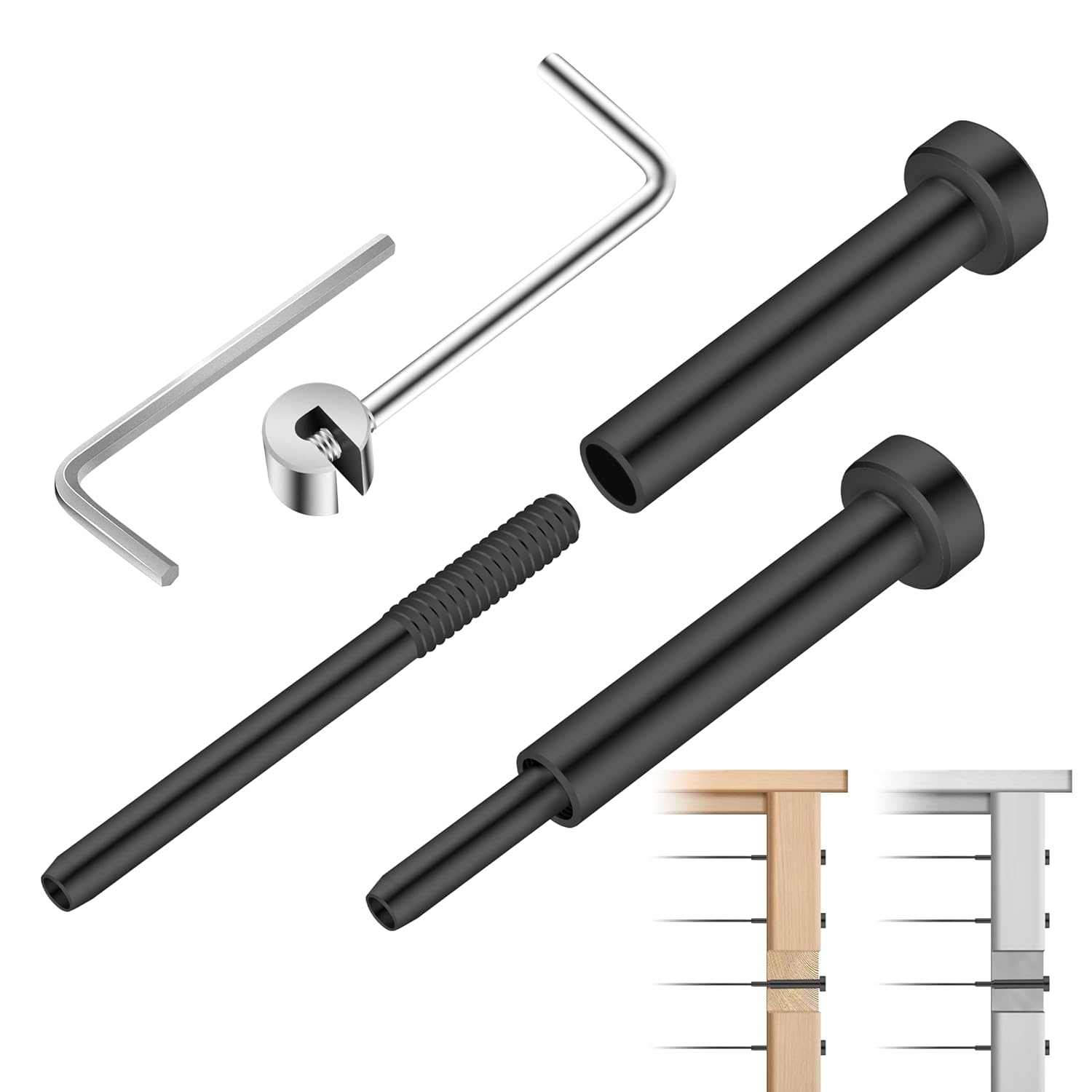 20 Pack Black Invisible Cable Railing Kit, T316 Stainless Steel Swage Tensioner Terminal for 1/8" Cable Railing System, Invisible Receiver and Stud End Hardware for 4x4 2x2 Wood & Metal Post