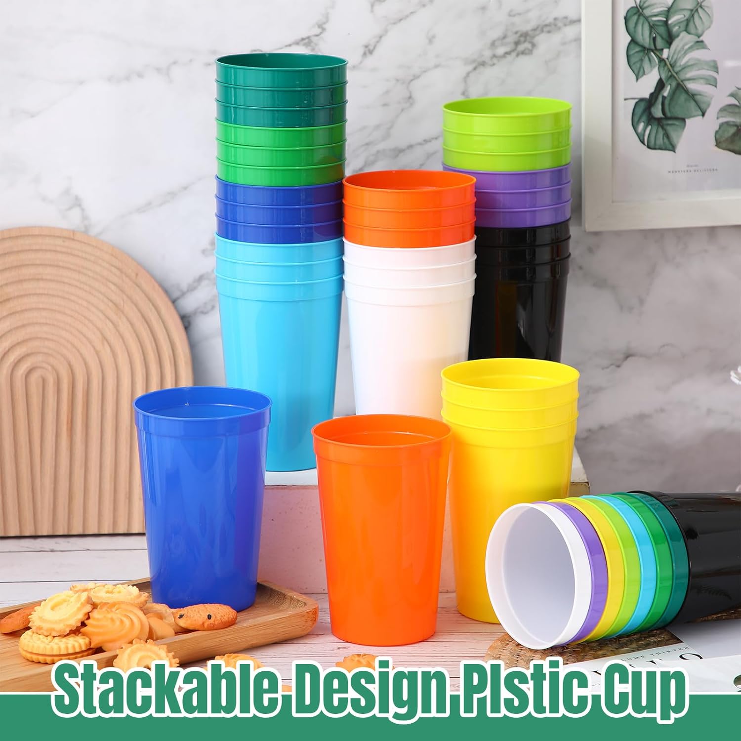 Honeydak 40 Pack 22 Oz Plastic Stadium Cups Bulk Large Stadium Cups Reusable Plastic Stadiums Tumbler Colorful Blank for Birthday Party Events Clubs Camping 10 Colors