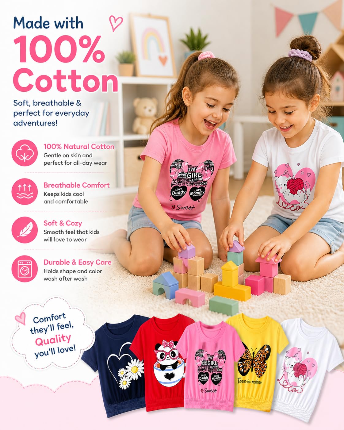 T2F Camiseta (Pack de 5) para Niñas