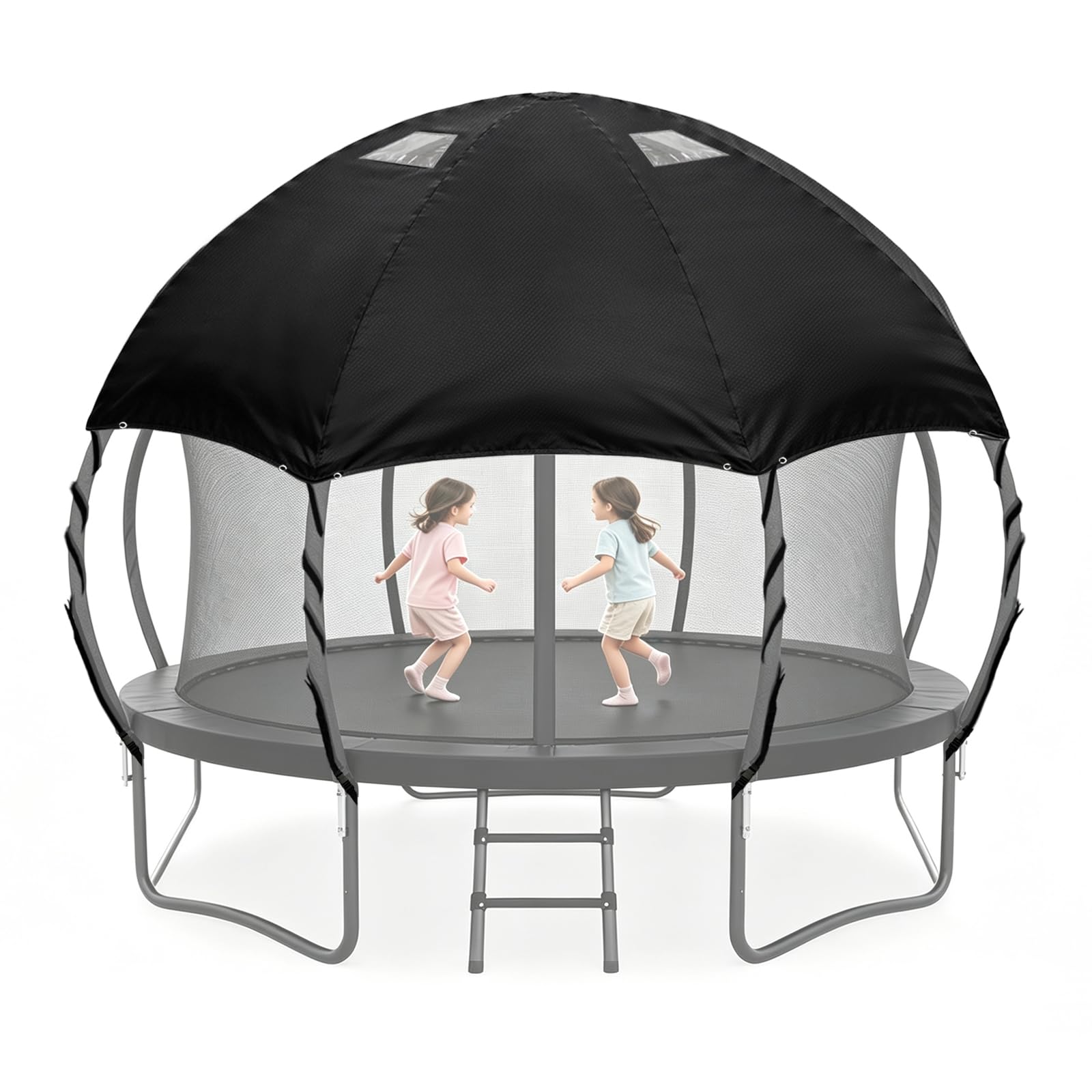 Trampoline Cover 8-10FT Waterproof Heavy Duty – All-Weather Outdoor Dome Tent with Clear PVC Skylight, Support Poles, Fits Round Trampolines as Trampoline Tent Cover