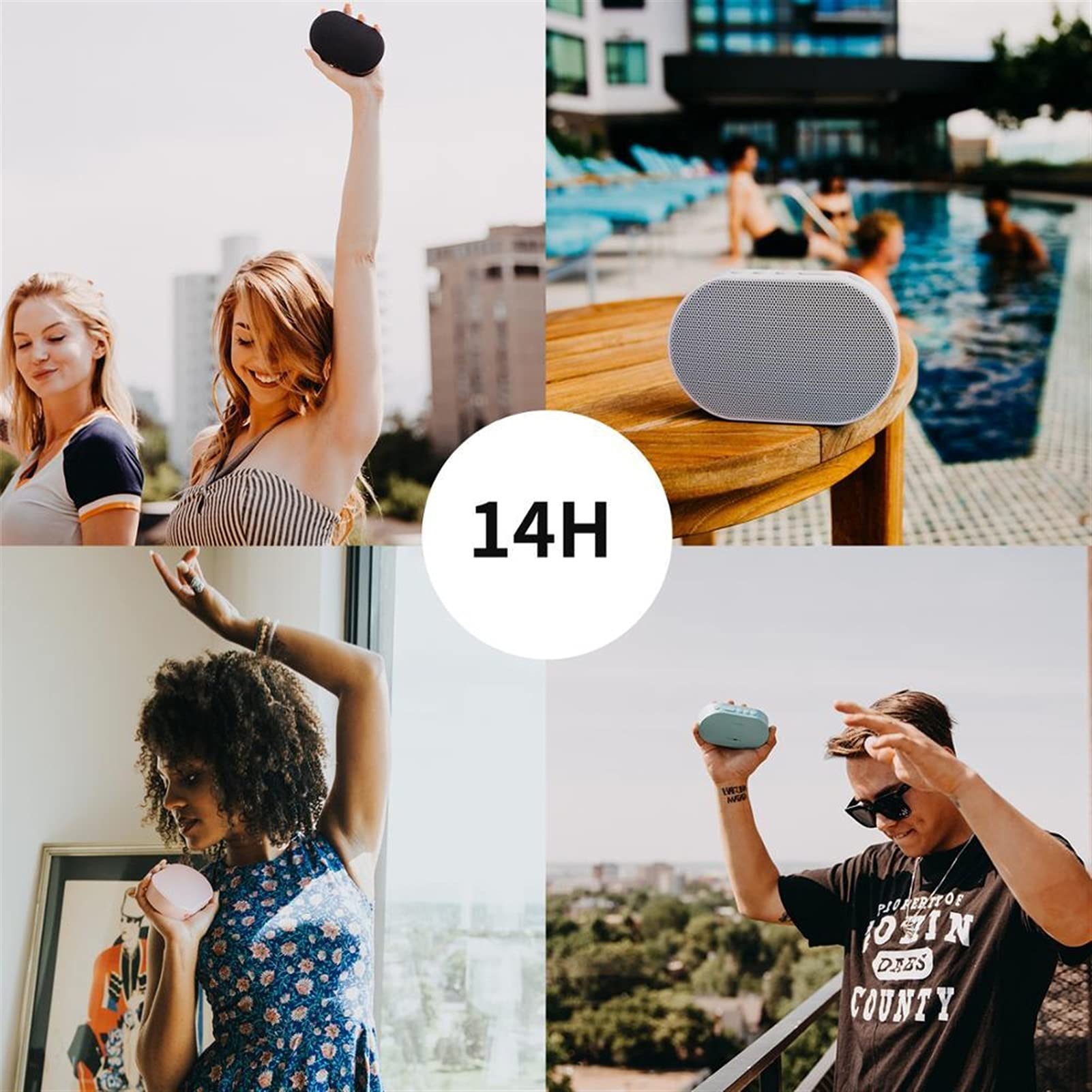 Altavoz portátil Altavoz Bluetooth portátil Altavoz Inteligente inalámbrico al Aire Libre 10W Altavoz de música estéreo Soporte de Voz Alexa 2200mAh 14H Mini (Color : White) Little Surprise
