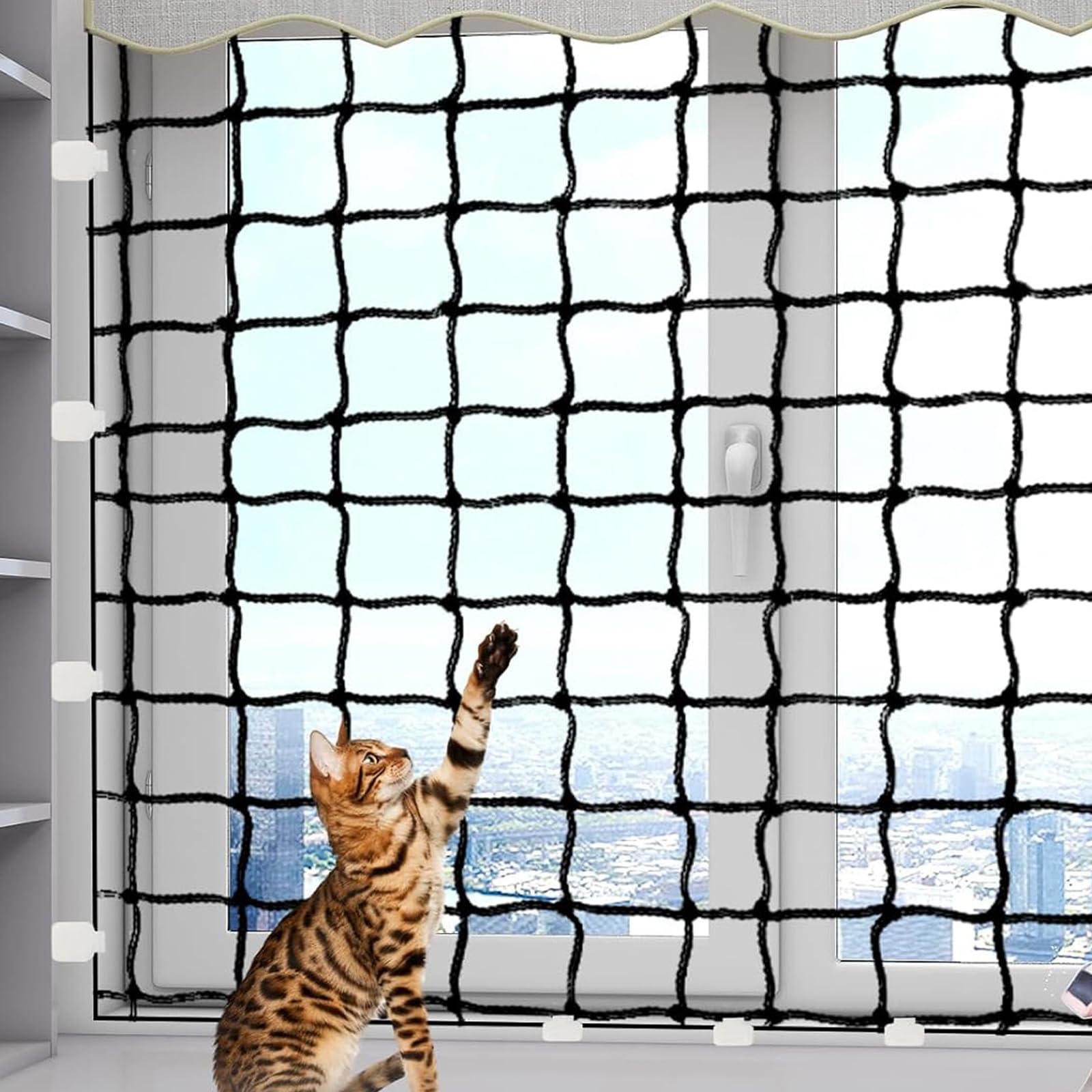 Set da 40 pezzi per ganci adesivi – Rete di protezione per gatti all'aperto per balconi senza foratura, facile da installare, universale per sicurezza balcone e finestre