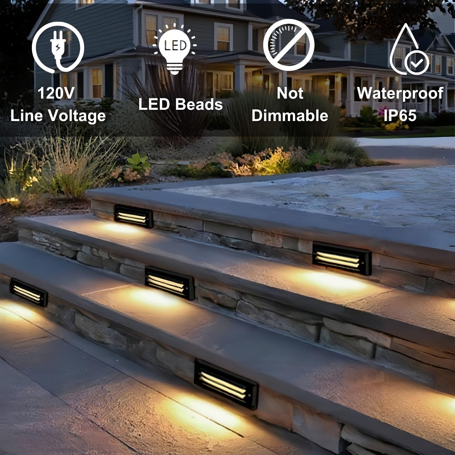 ZONK 110V-240V LED Outdoor Indoor Stair Step Lights, 6W IP65 Waterproof 3000K Non-dimmable Deck Retaining Wall Lights for House, Garden,Garage, Pack of 3