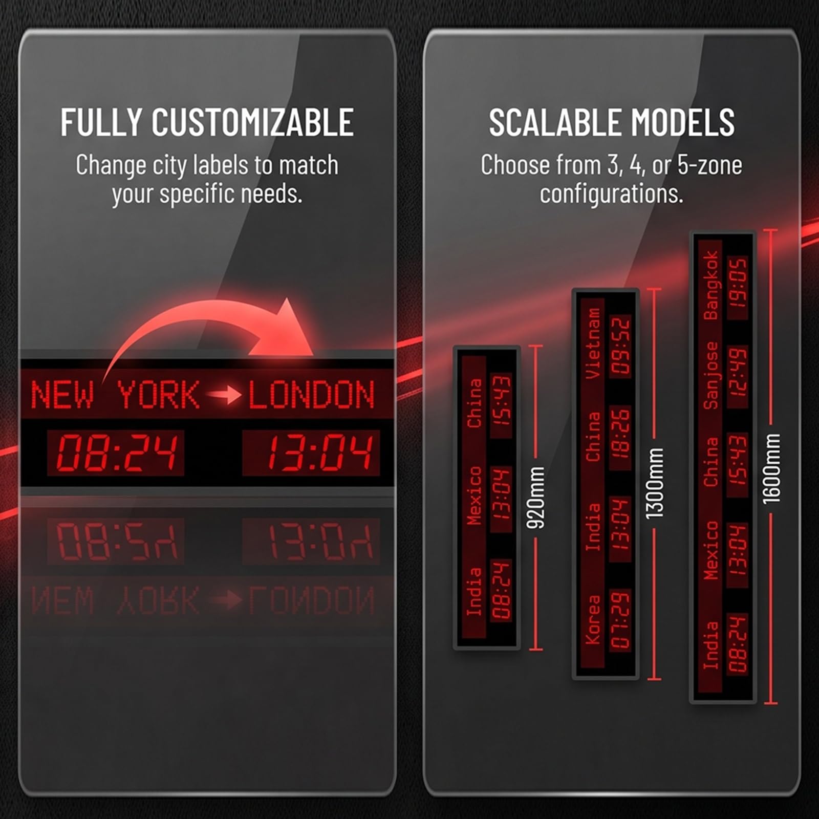 Mehrzeitzonen-bürouhr, Wanduhr Mit Stadt- Und Weltzeitanzeige, Stadt Einstellbar, Digitales Led-Display, Für Flughäfen, Büros, Multinationale Unternehmen Und Hotels 3 Time Zones