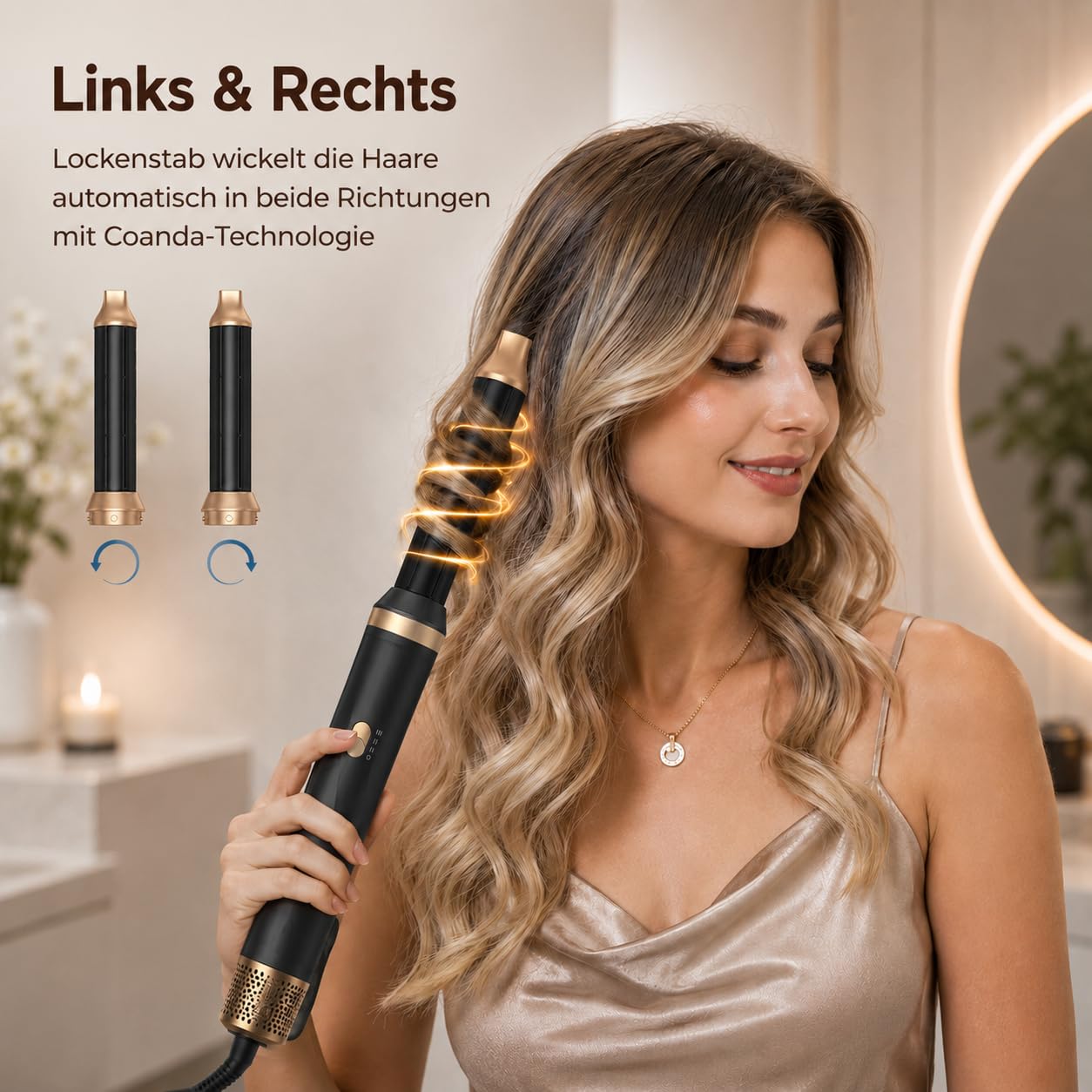 Kit de coiffeur 5 en 1 - 1000 W - Brosse ronde - Brosse à air chaud multifonction avec fer à friser automatique - Lissage négatif