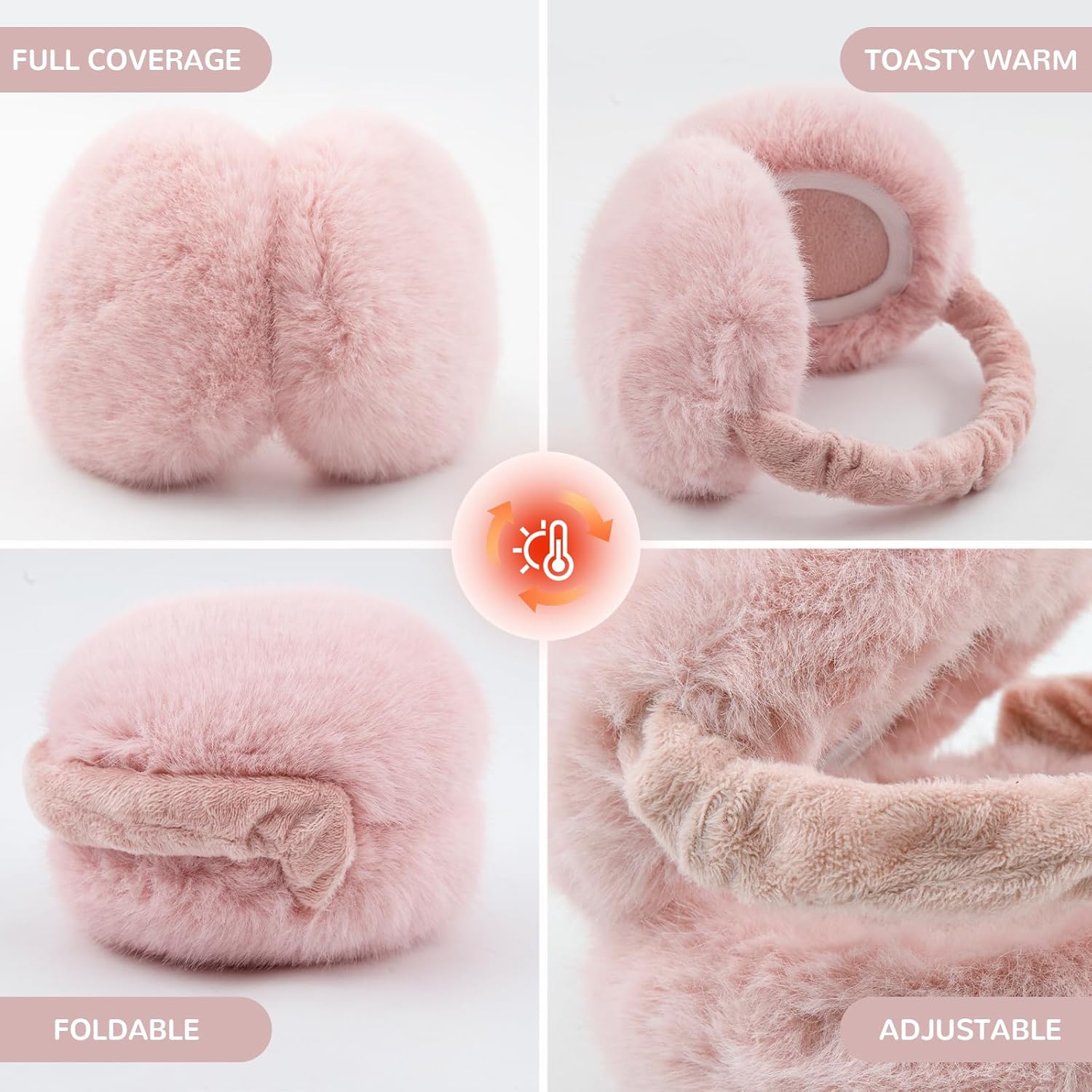 Earmuffs Women Winter Black Ear Covers Foldable Fluffy White Ear Warmers Girls Cute Ear Muff Headbands Big - Image 3