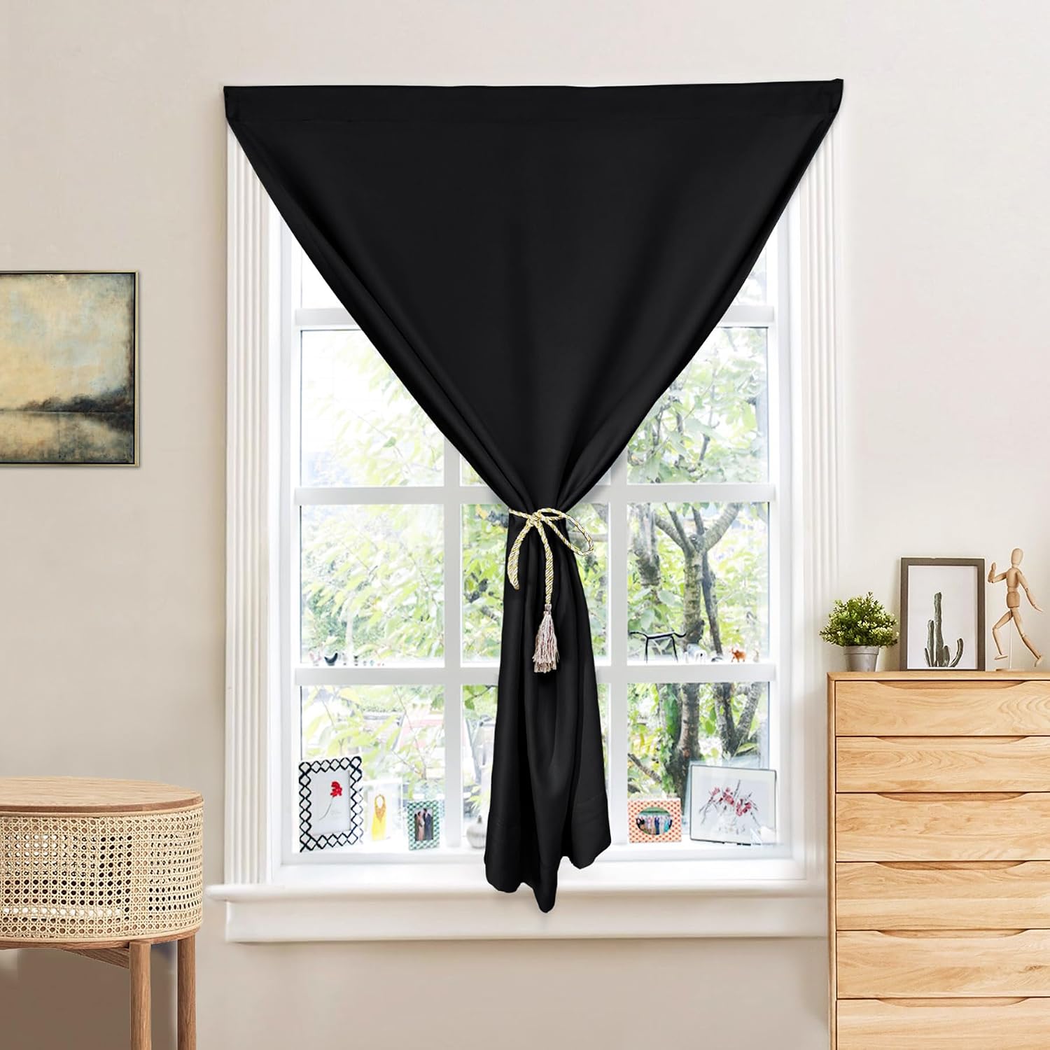 Macochico Portable Blackout Curtains for Bedroom Self Adhesive Curtains for Dorm Living Room Small Windows Light Blocking Insulated Self Sticky Drapes Ivory 26”Wx48”L with Tieback 1 Panel