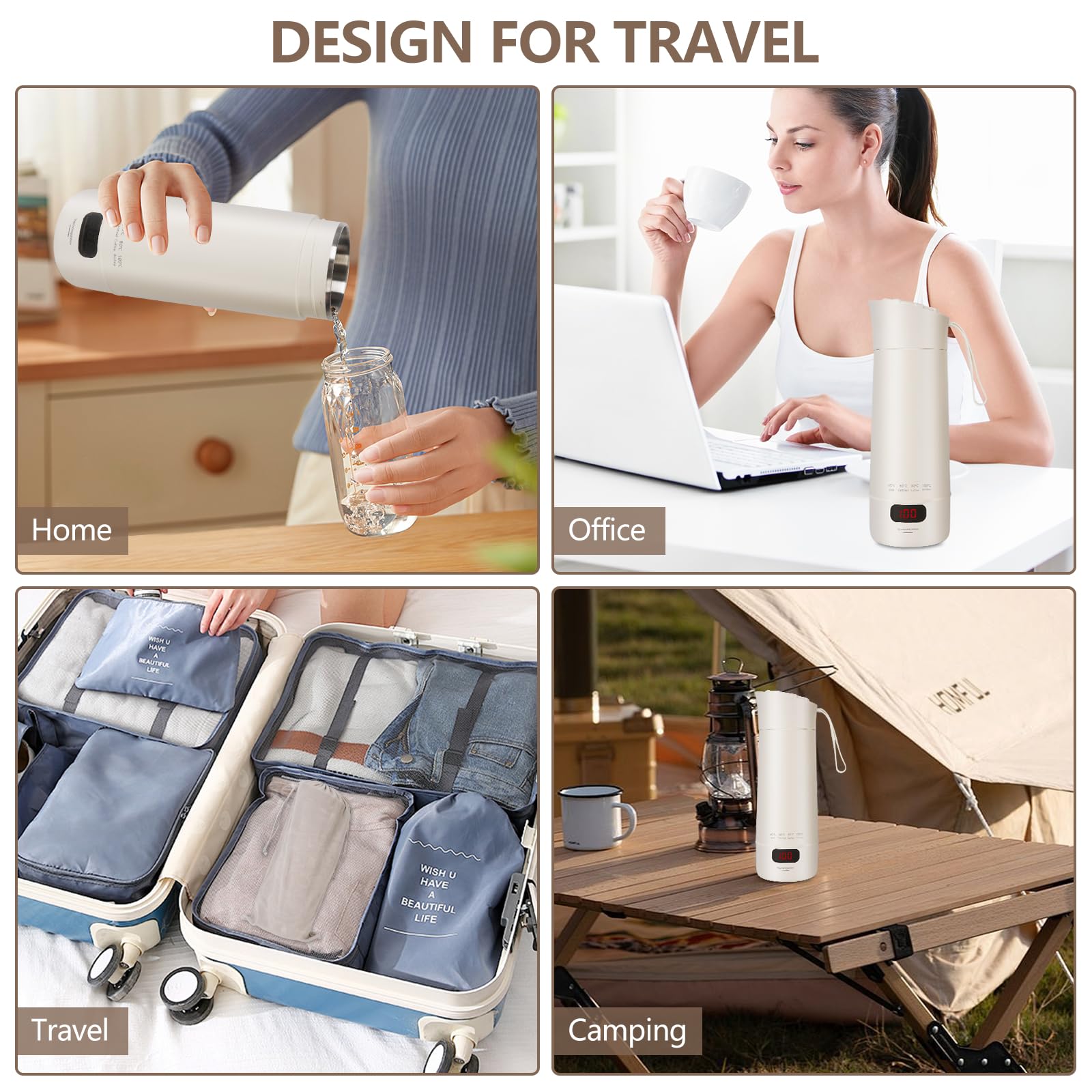 Piccolo bollitore portatile da 400 ml, mini tazza elettrica, scaldabagno rapido da 300 W, regolazione della temperatura, spegnimento automatico, bollitore da viaggio per preparare il tè