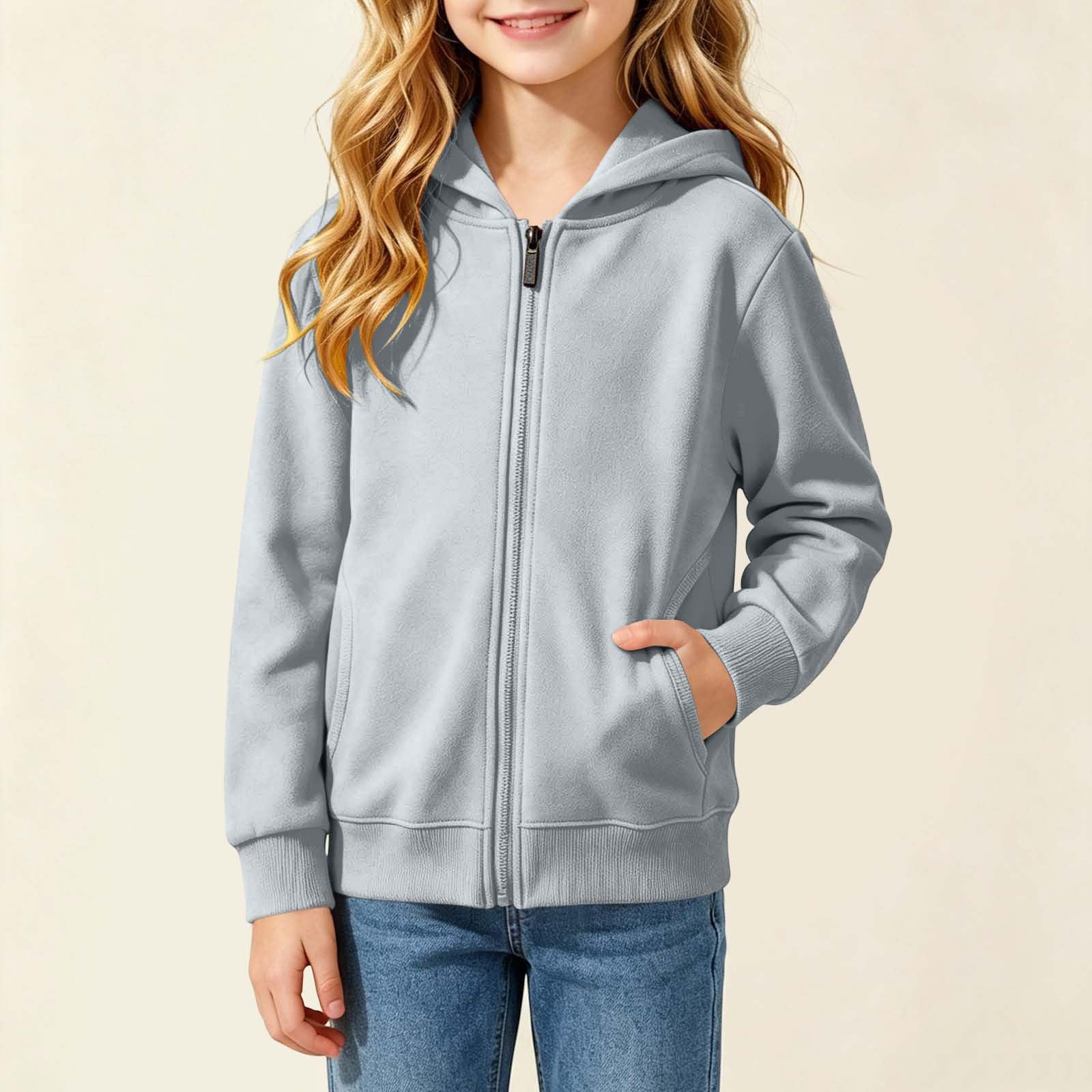 Bambini Giacca Con Zip E Cappuccio Hoodie Ragazza Felpata Tinta Unita