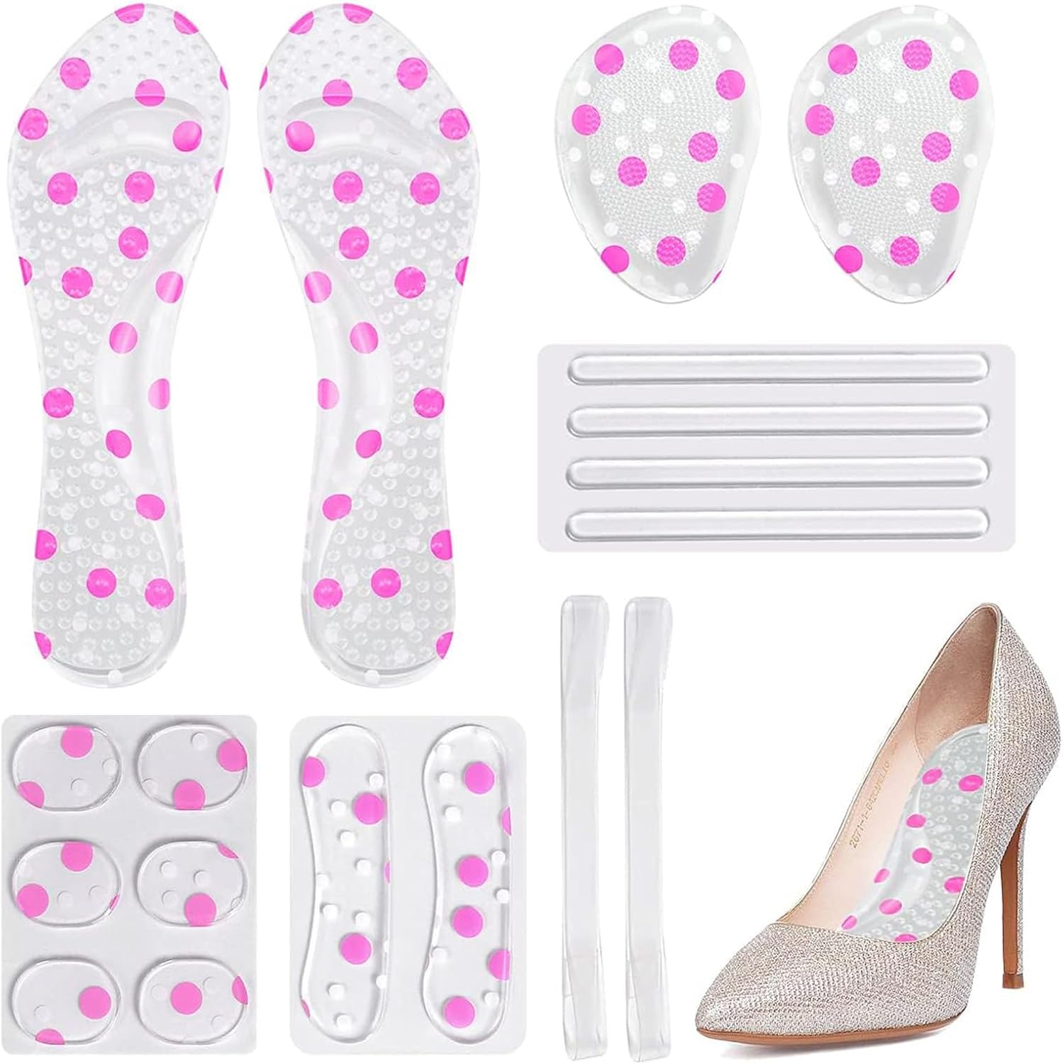 Bolivia's 18PCS High Heel Pads, Anti-Slip Heel Grips Metatarsal Pads, Gel Insole for High Heels, Invisible Adhesive Silicone Foot Cushions for Women & Man to Heel Pain Relief, Improve Shoe Fit