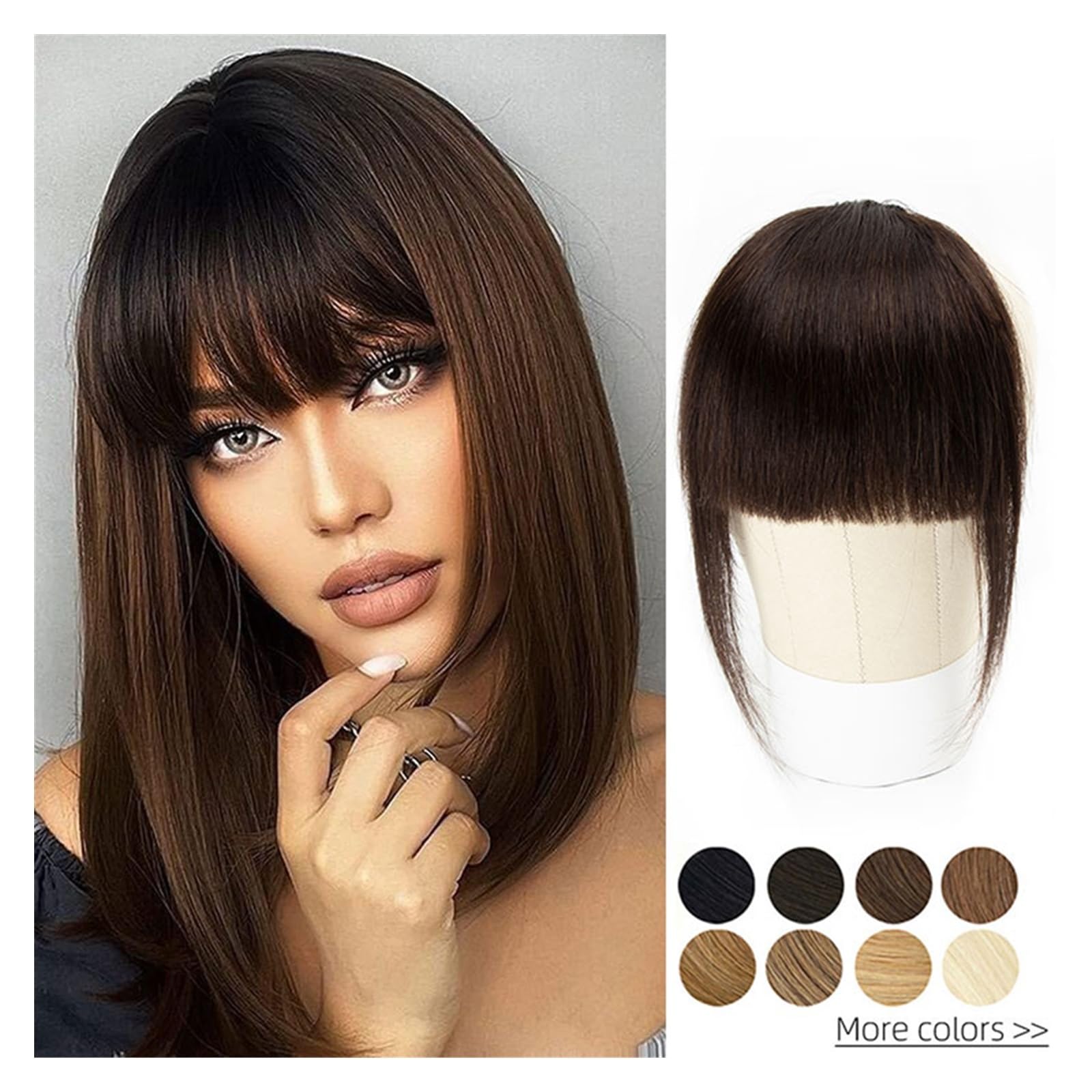 Clip in Pony Echthaar-Pony, 3 Clips in Schwarz, stumpf geschnittenes Fransen-Haarteil, natürliches Schwarz-Blond-Bang, 20,3 cm Clip-in-Haarverlängerungen, Braun Pony Haare(#27)