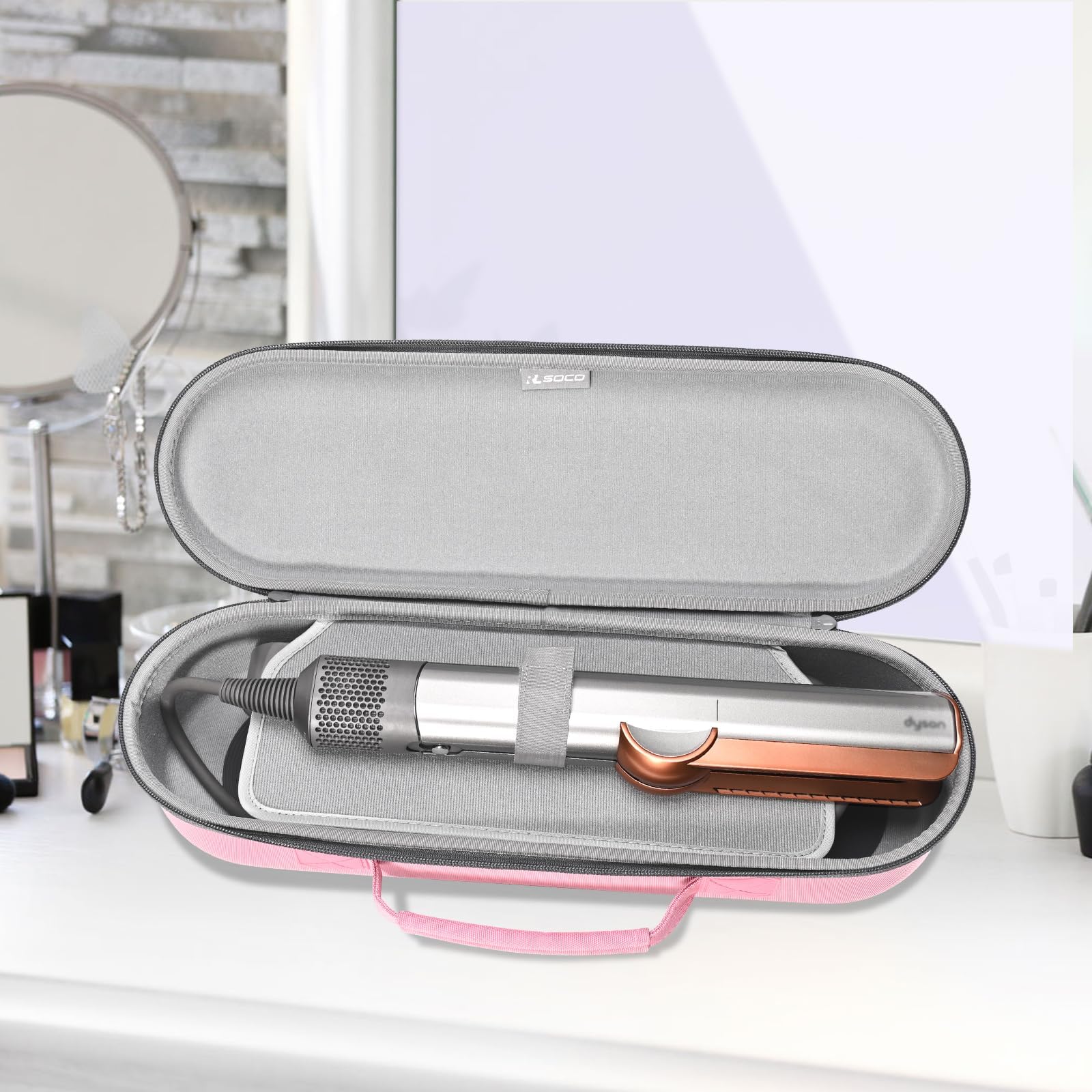 Straightener Travel Case for Dyson Airstrait/Corrale Hair Straightener by RLSOCO - Pink (Case Only)