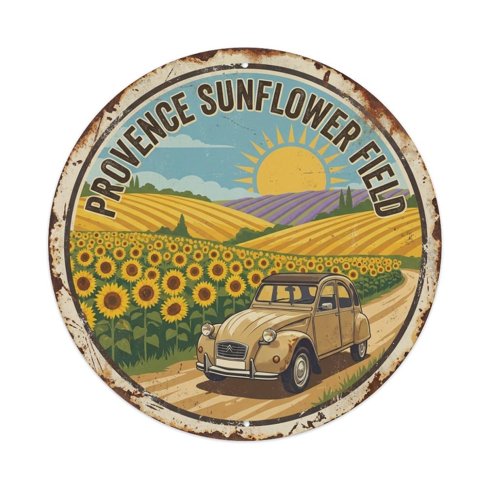 Countryside Travel Sunflower Field Provence France Metal Tin Sign