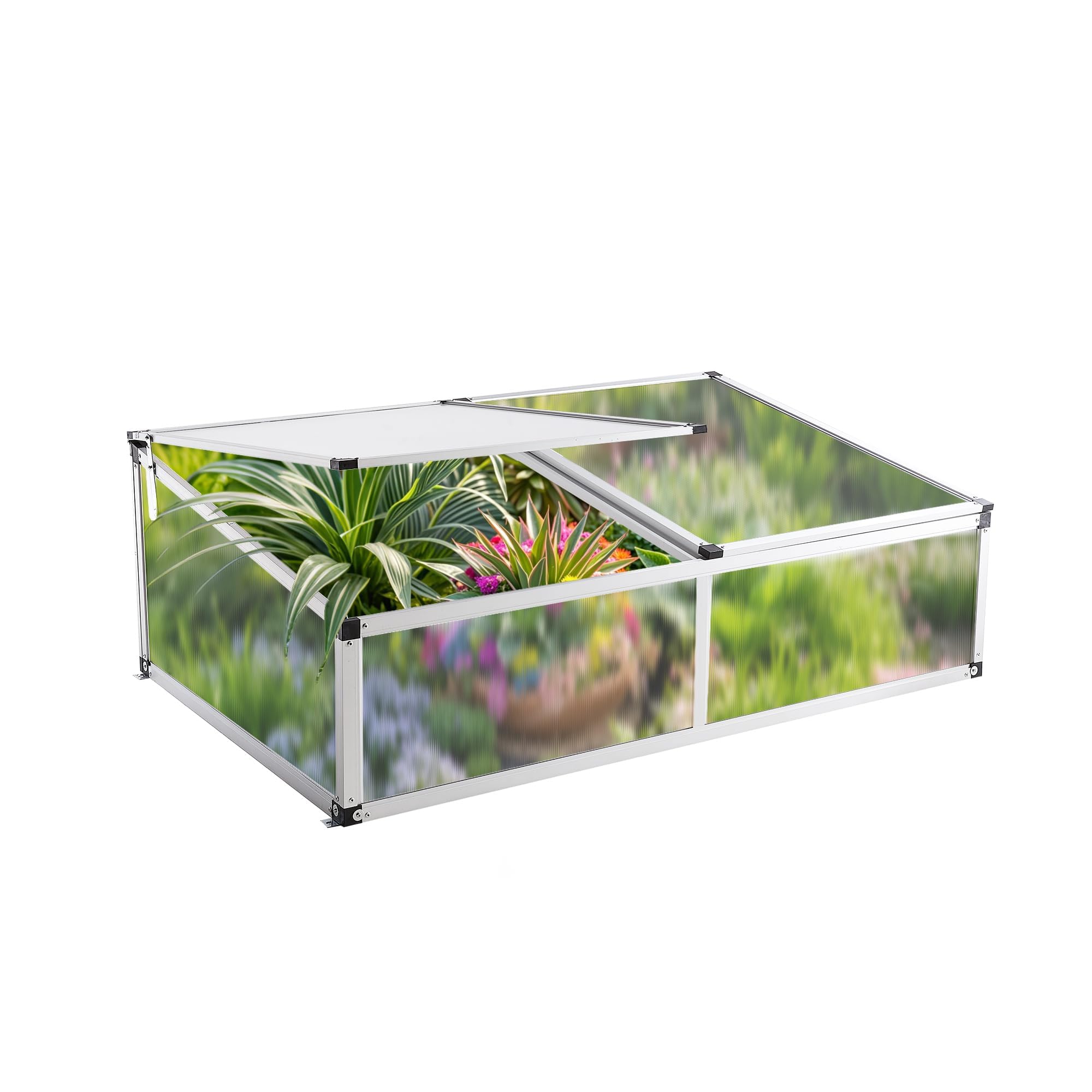 Frühbeet Gewächshaus aus Aluminium,115x76x40 cm, Alu Mini Gewächshaus, Hochbeet Treibhaus für Garten, Klein Treibhaus Frühbeetkasten mit Doppeldach lichtdurchlässig, UV Schutz