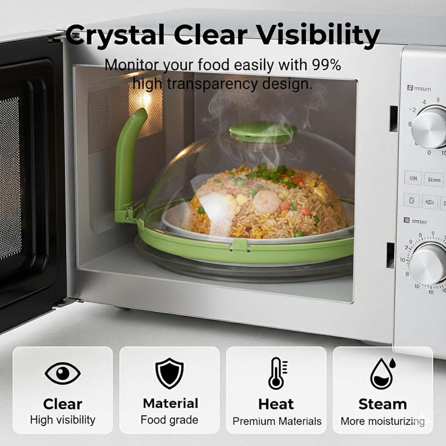 Microwave Splatter Cover with Water Steamer, 2026 New 10in Clear Heat Resistant Food Splatter Guard with Handle, Kitchen Essential Gadgets & Housewarming Gift (Green)