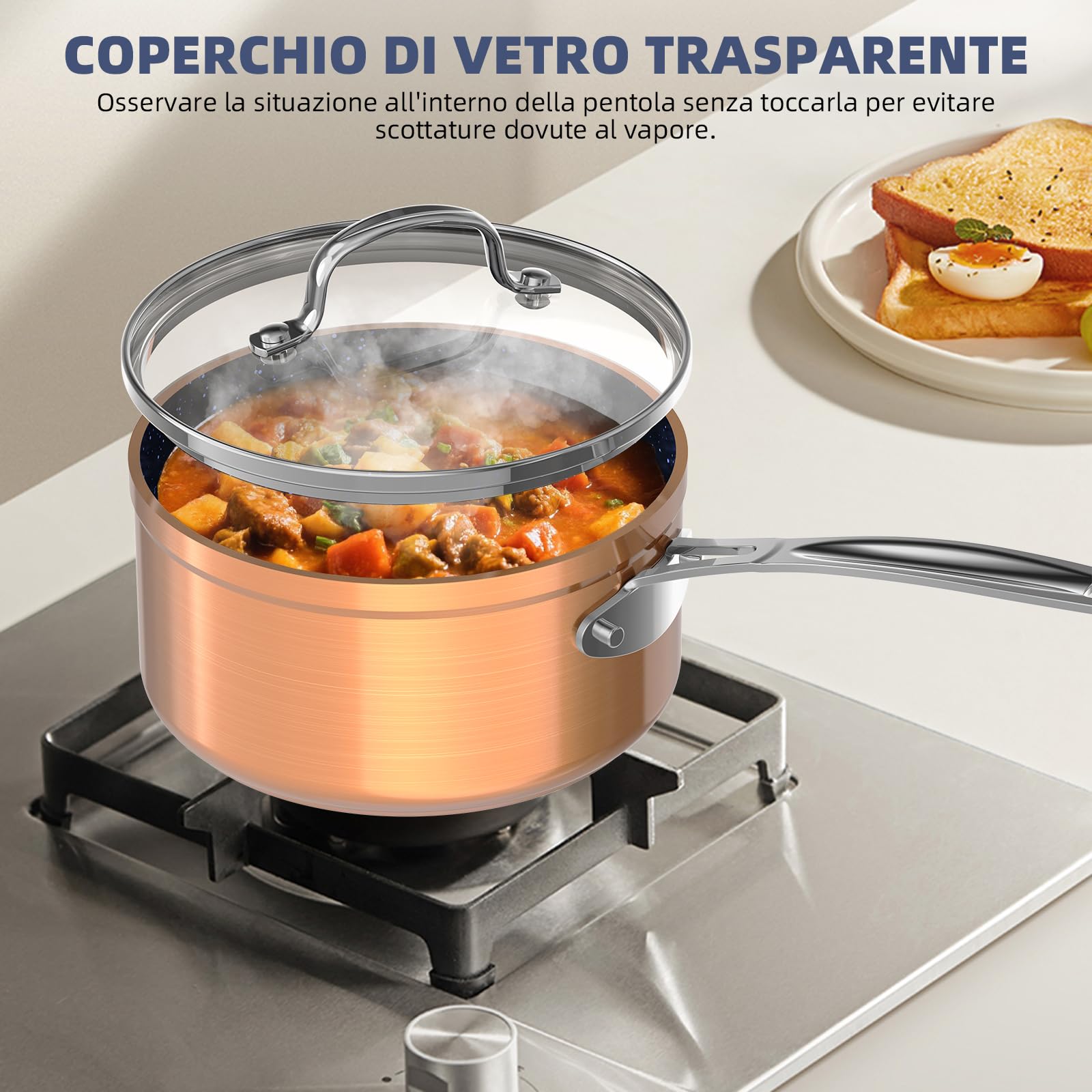 Nuwave Induzione Pronto Pentole Set 12 Pezzi in Ceramica G10 Duralon Blue in Rame Rustico, Coperchi in Vetro, Rivestimento Antiaderente, Adatto per Forno e Induzione, senza PFAS