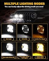 Vista 2 de Auxbeam Luces LED de la serie Cube-Z, 4 pulgadas, 112 W, luz de conducción de inundación con luz DRL blanca y señal de giro ámbar, 12800LM Hyper