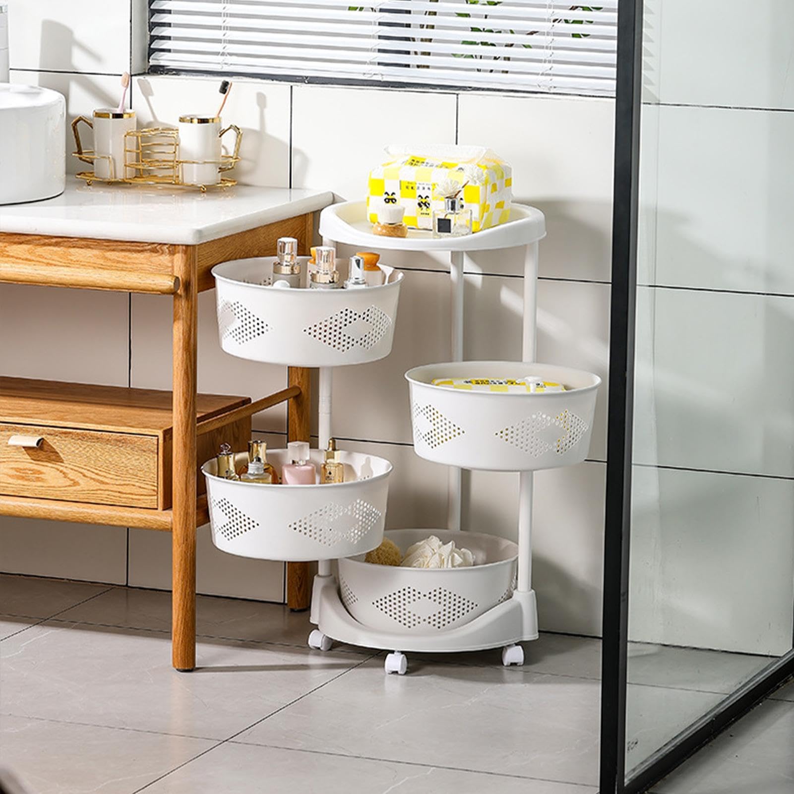 Estantes de Almacenamiento de Alimentos, Organizador de estantes | giratorios, carrito de almacenamiento rodante de verduras, organizador de cocina multicapa, práctico carrito de almacenamient