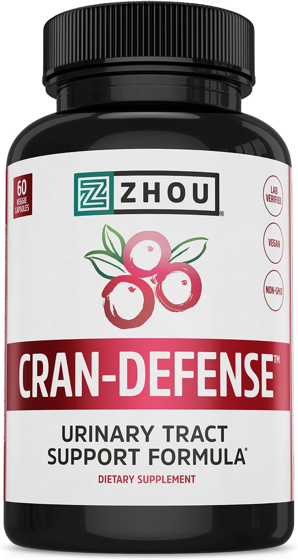 Zhou Cran-Defense - Cranberry Pills for Women & Men, D Mannose with Cranberry Extract, 1000 mg D-Mannose Per Capsule for Urinary Tract Health, Antioxidant Support - 60 Veggie Capsules