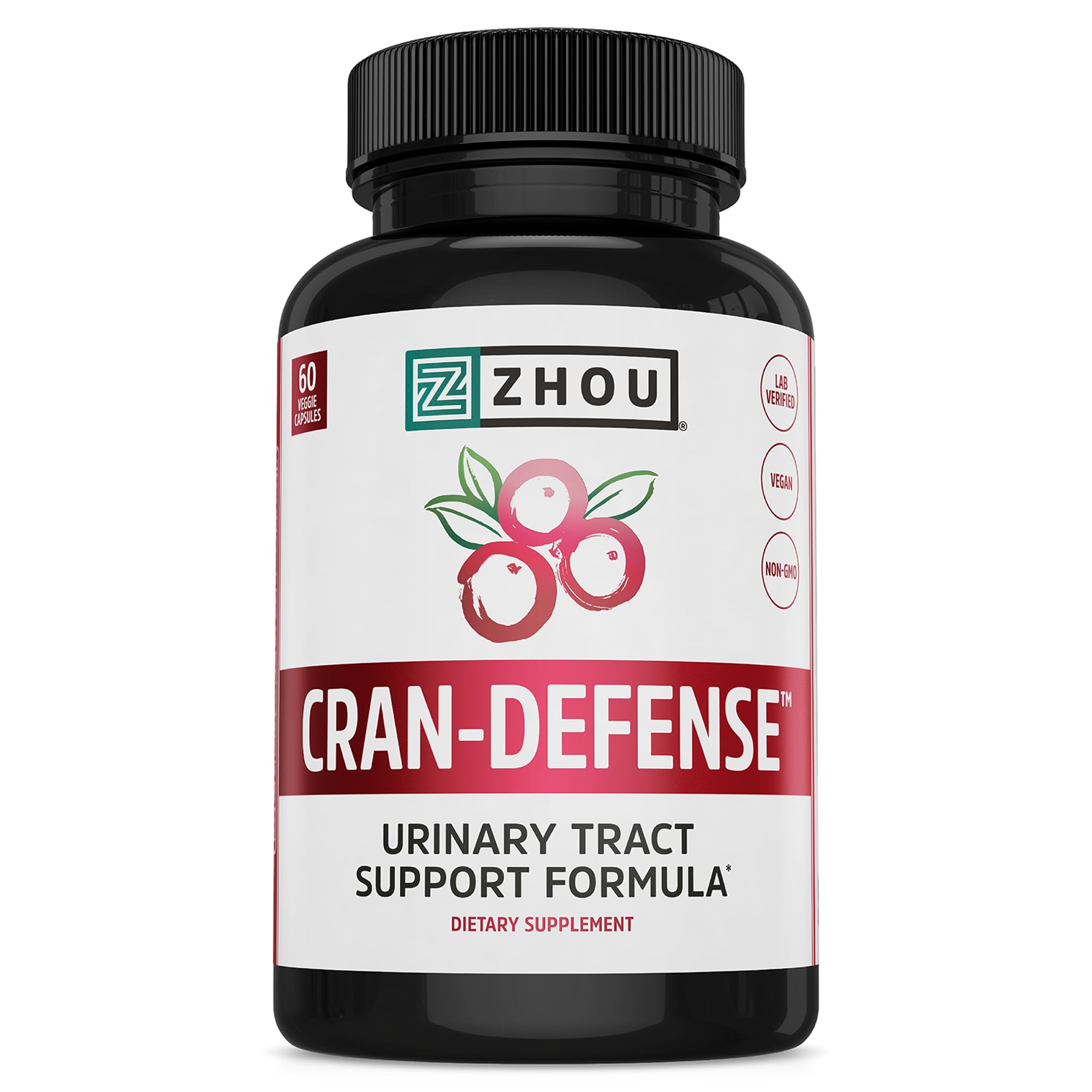 Zhou Cran-Defense - Cranberry Pills for Women & Men, D Mannose with Cranberry Extract, 1000 mg D-Mannose Per Serving for Urinary Tract Health, Antioxidant Support - 60 Veggie Capsules