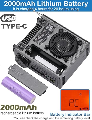 Miniatura 6 de ZHIWHIS Radio de onda corta con Bluetooth y control por APP, receptor portátil AM FM VHF SW WB, radio de emergencia recargable estéreo con super