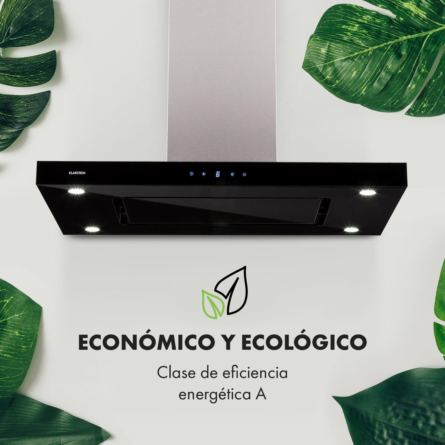Klarstein Valeria Campana Isla - 230W, hasta 642 m³/h, 3 niveles de potencia, luz LED, panel táctil, vidrio, acero inoxidable, eficiente, PureAmbience Concept, plateado