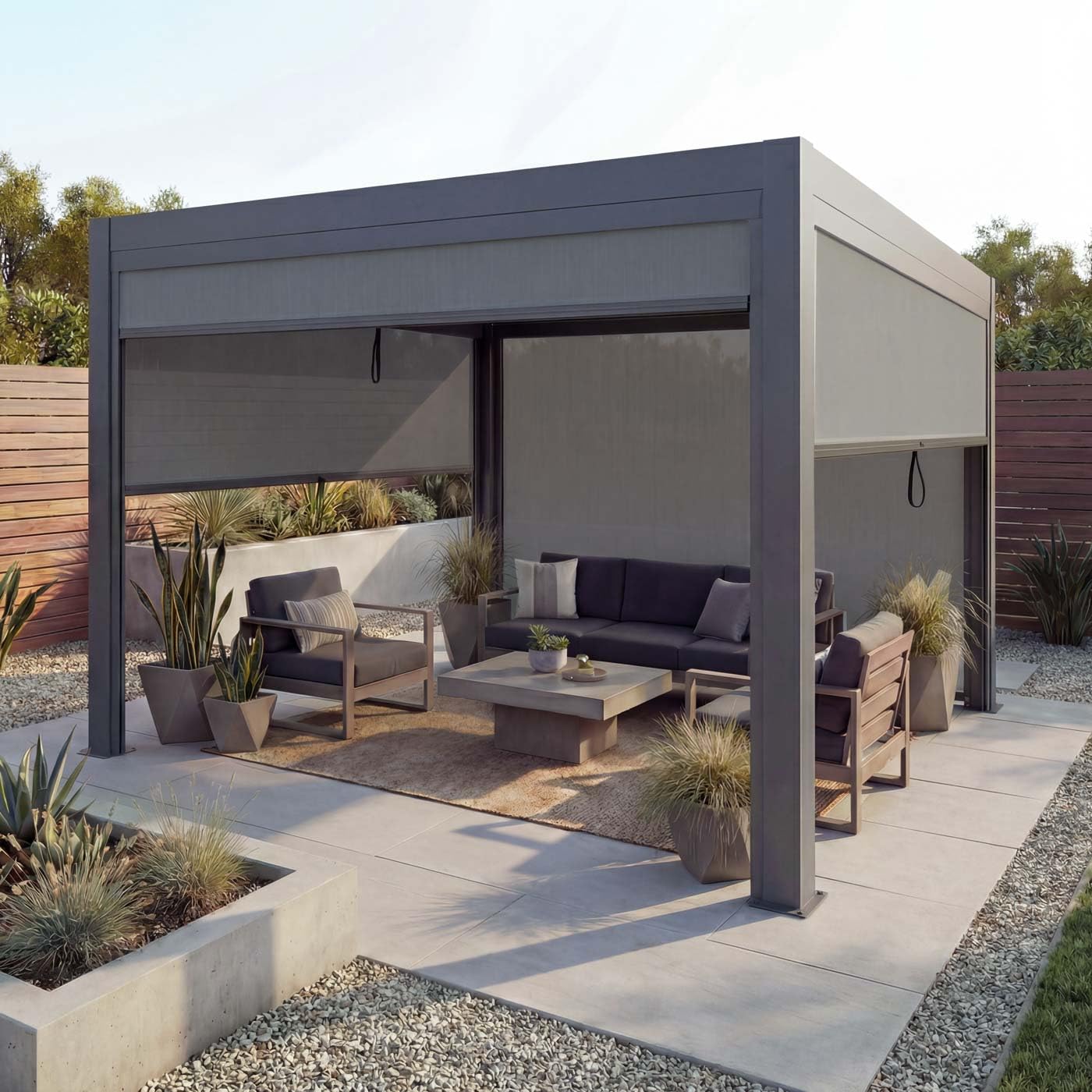 Mendler Pergola HWC-L46 mit Seitenwand Alu 3x4m - anthrazit