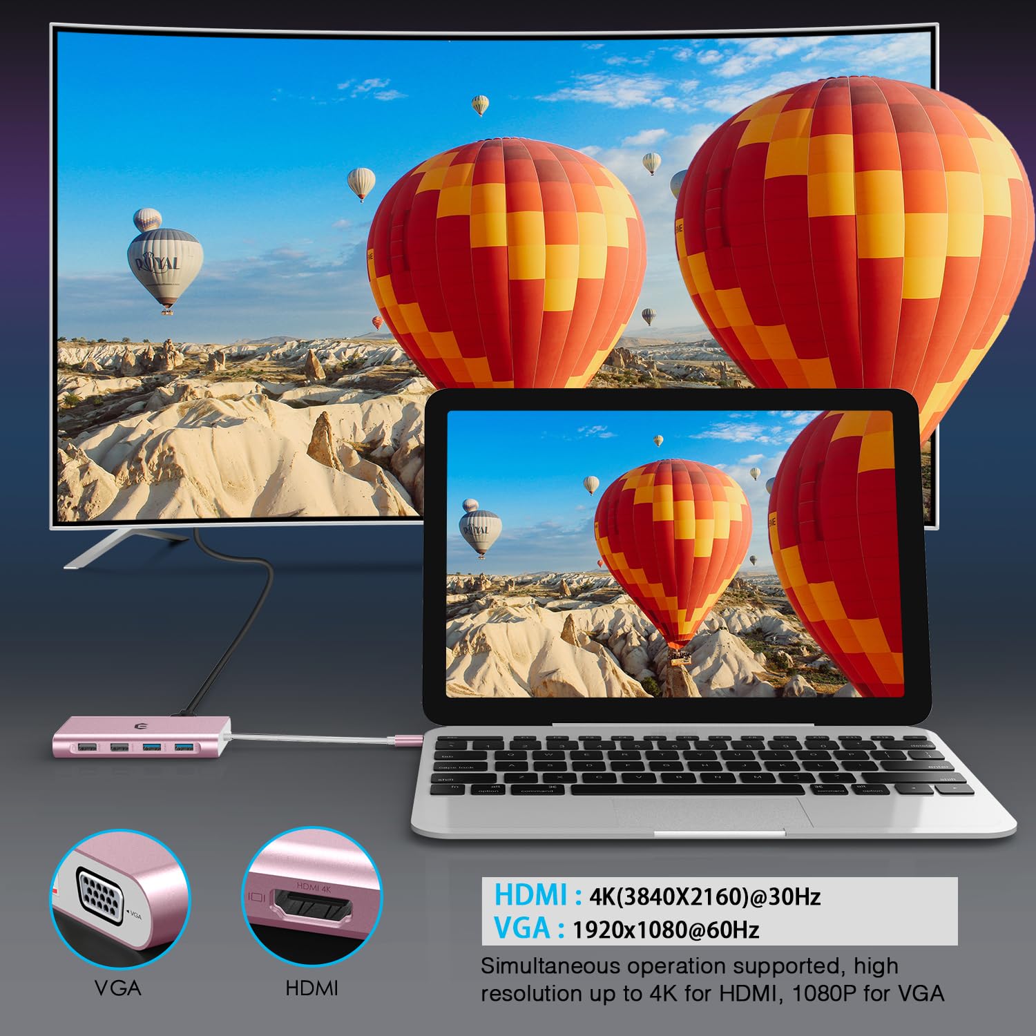 Hub USB C, adattatore 11 in 1 USB C con Vga, audio 3,5 mm, 4 USB A, docking station USB C per MacBook Pro, Surface Pro e dispositivi di tipo C