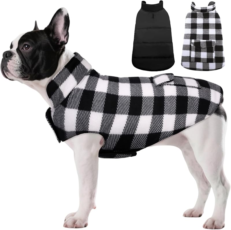 Casaco de Inverno Reversível para Cães ASENKU com Bolso Xadrez – XS