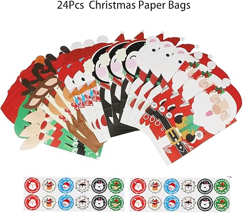 Miniatura 2 de Haobell Bolsas de regalo de Navidad, 24 bolsas de papel de Navidad, 24 calcomanías de Navidad, bolsa de regalos de Navidad, suministros de fiesta