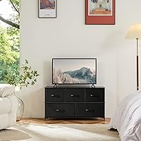 Vista 147 de OLIXIS Cómoda de 5 cajones para dormitorio, torre de almacenamiento de tela para sala de estar, entrada, marco de acero resistente, parte superior