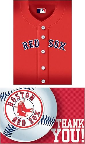 Boston Red Sox - Juego de tarjetas de invitación y agradecimiento (3.88 x 5.63 pulgadas), cartulina multicolor de alta calidad y diseños llamativos,