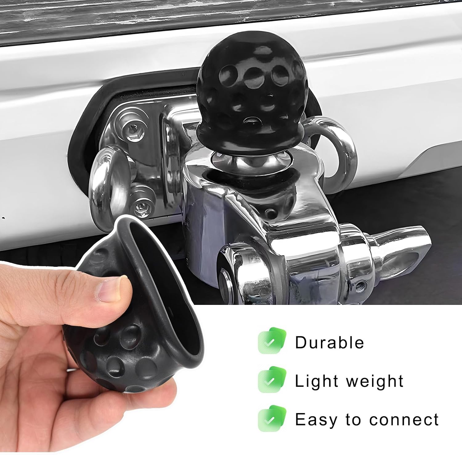 2 PCS Trailer Ball Cover, Heavy Duty Rubber Towball Protect Cap for 2 Inch Receiver, Anti Dust Waterproof Car Towing Hitch Ball Protector Universal for Truck RV Boat (Black)