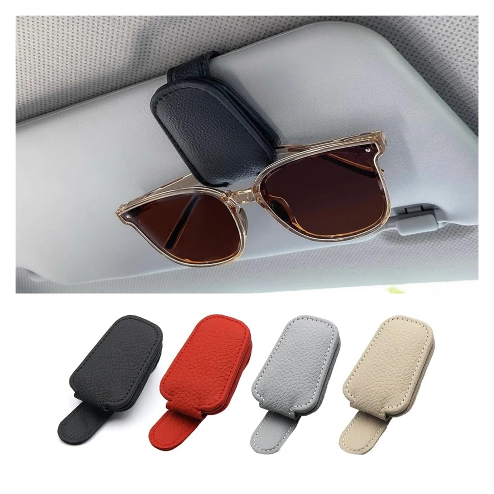 Supporto Universale per Occhiali da Sole Clip Magnetica in Pelle Biglietto per Biglietti Visiera Parasole per Scatola Decorativi Custodia Occhiali da Sole Auto(Red)