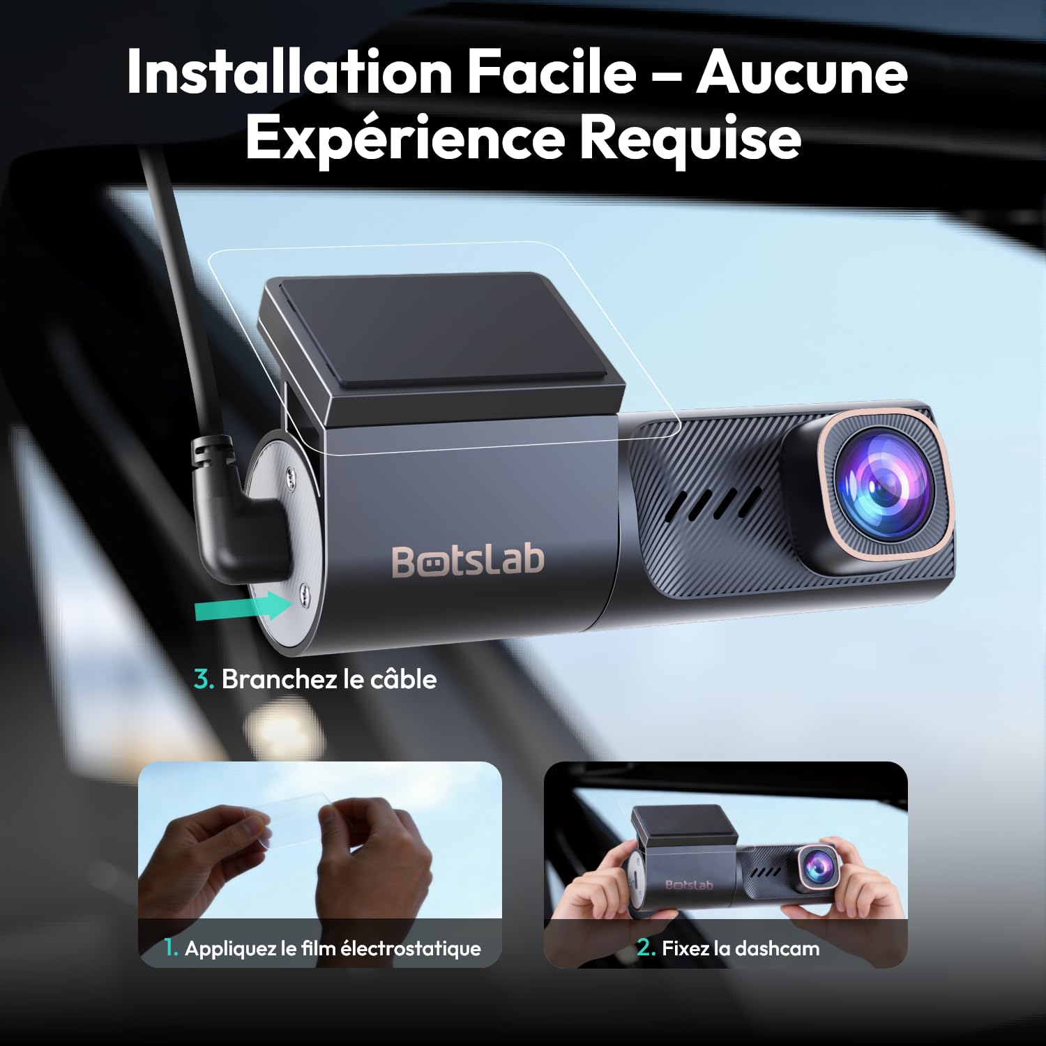 BOTSLAB 4K Dashcam Voiture Avant, Rotative 360° avec Super Condensateur