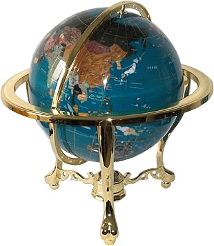 21" Turquoise Gemstone Globe with 3-Leg Gold Stand