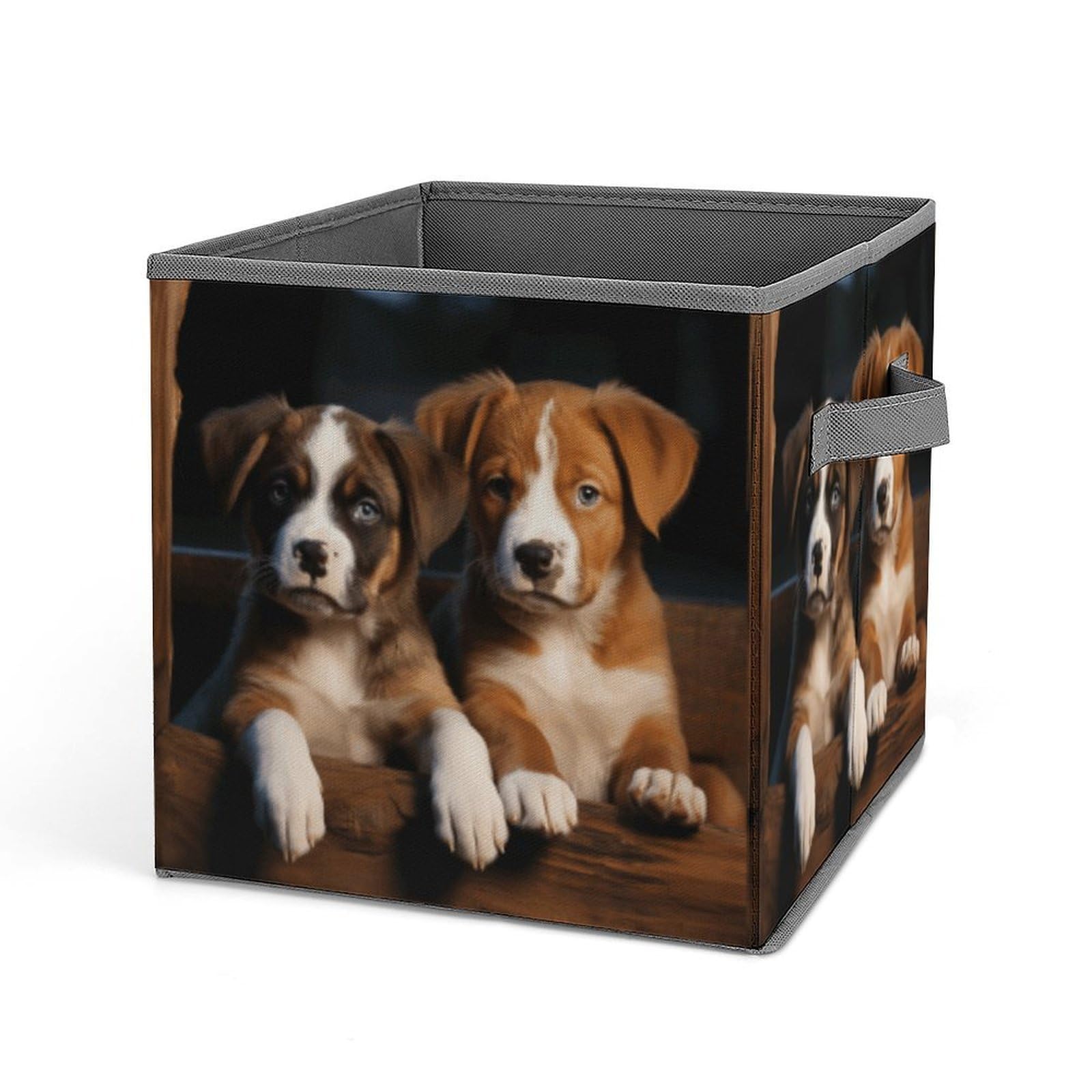Puppies Dogs Pets Animals Storage Baskets Collapsible, Exquisite Pattern Cube Box, Canvas Fabric Storage Bins with Handles, Clothe Organizer Box for Home Decorative Office Bedroom