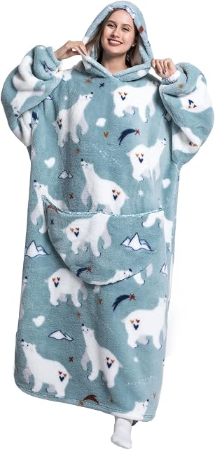 Puimentiua Oversized Hoodie Blanket Women Warm Hooded Blanket Extra Long Wearable Blanket with Giant Pocket Soft Fluffy Hooded Snuggle Hooded