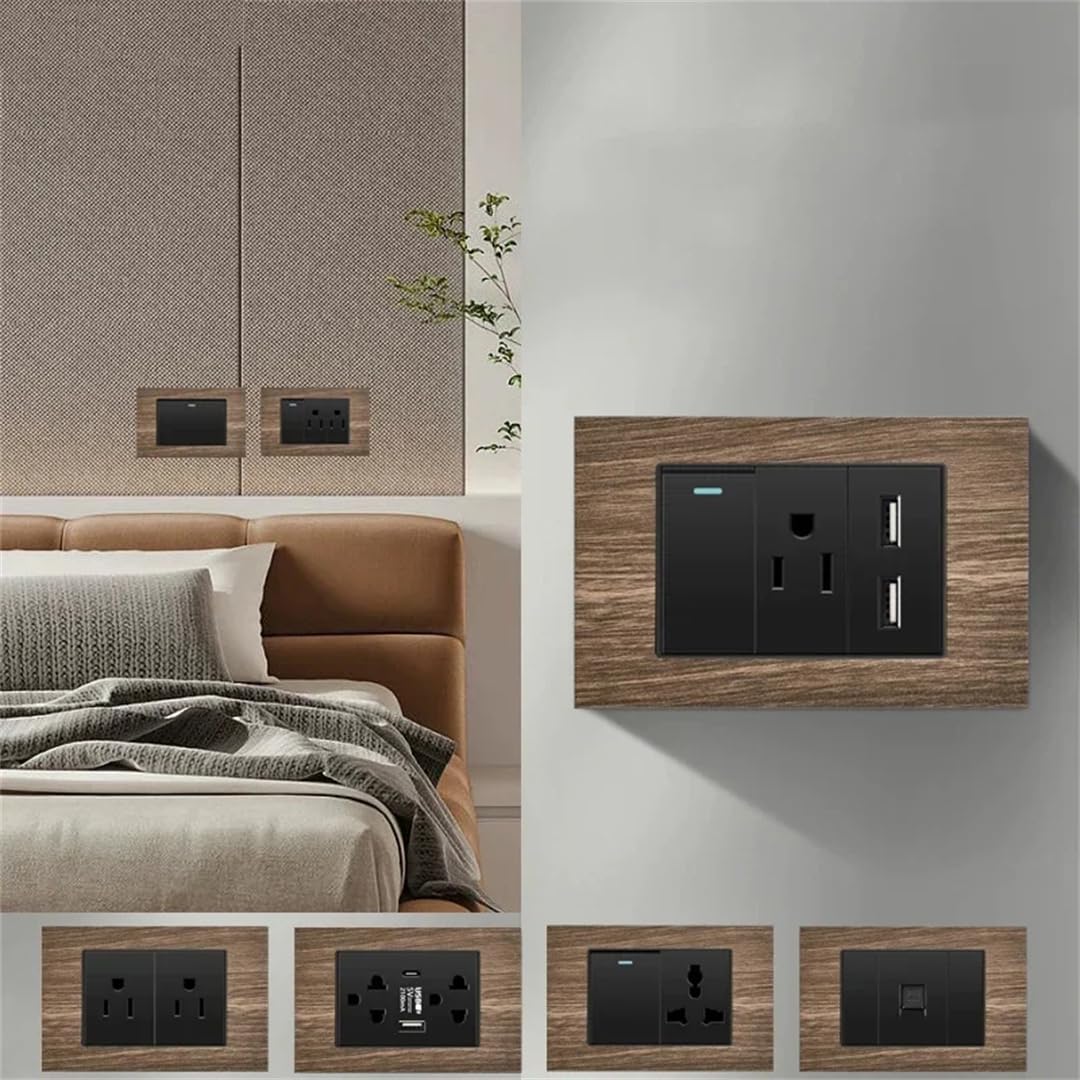 Presa Elettrica Da Parete In Alluminio E Legno Americano, Standard USA-Messico, Con Finitura In Legno, Tipo C, Con Interruttore Della Luce, Pannello Di Controllo USB.
