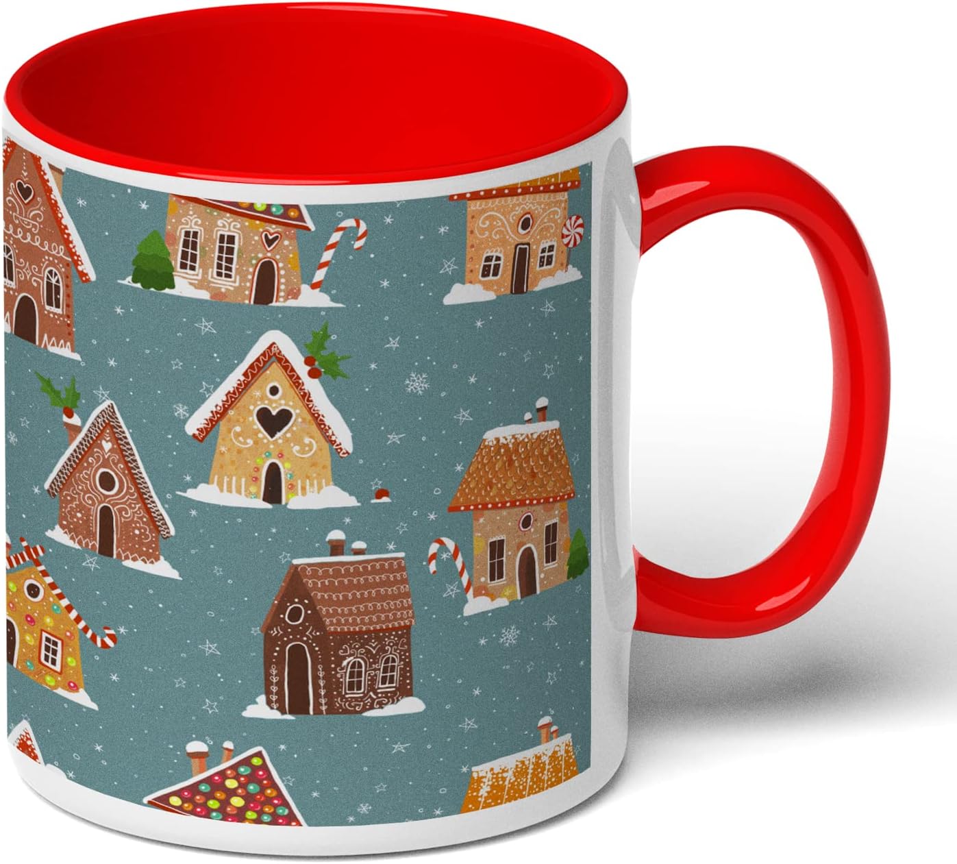 GotPrint Gingerbread Houses Mug Christmas Gifts Hot Chocolate Cocoa Coffee Cups, Black & White, 11 Oz
