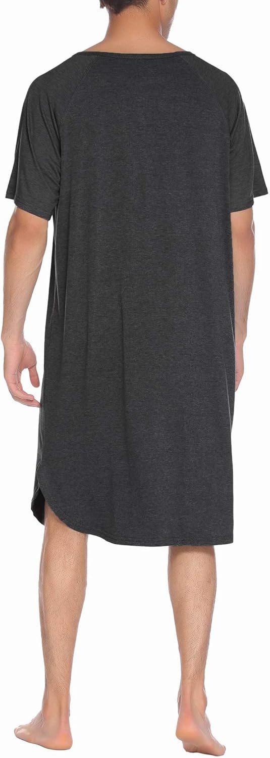 Ekouaer Sleepwear Men's Nightshirt Short Sleeve Pajamas Comfy Big & Tall Henley Sleep Shirt M-XXXL - Image 2