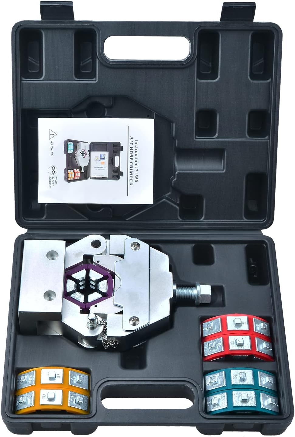 Manually Operated AC Hose Crimper Hydra-Krimp 71550 Manual AC Hose Crimper Kit Air Conditioning Hose Crimping Tool with 4 Dies
